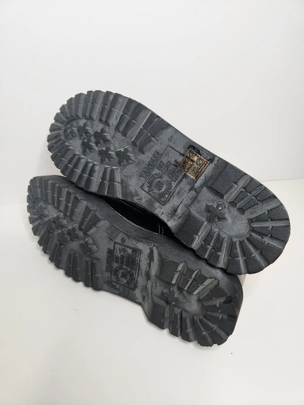 Kids Black Combat Boots with Pink Heart Accents
